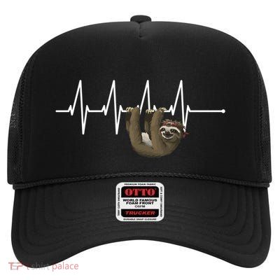 Sloth Meaningful Gift Heartbeat Sloth Great Gift Meaningful Gift High Crown Mesh Back Trucker Hat