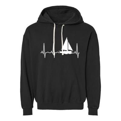 Sailing Meaningful Gift Boat Heartbeat Hooded Great Gift For Sailors Garment-Dyed Fleece Hoodie