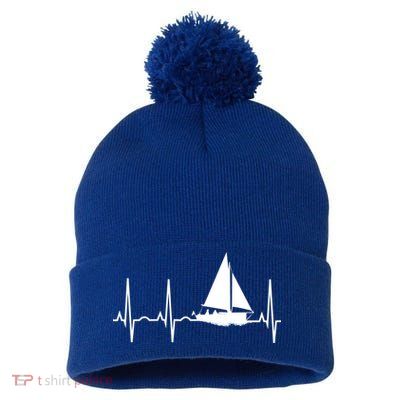 Sailing Meaningful Gift Boat Heartbeat Hooded Great Gift For Sailors Pom Pom 12in Knit Beanie