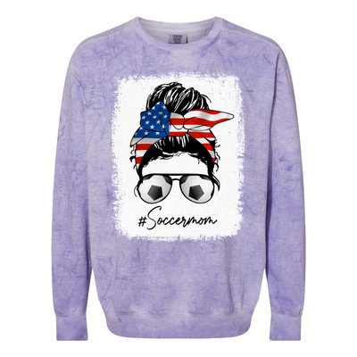 Soccer Mom Gift American Flag Messy Bun Soccer Mom Gift Colorblast Crewneck Sweatshirt