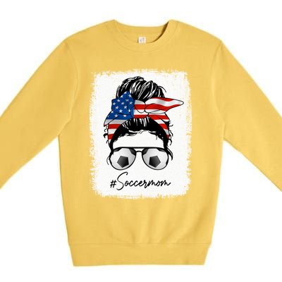 Soccer Mom Gift American Flag Messy Bun Soccer Mom Gift Premium Crewneck Sweatshirt