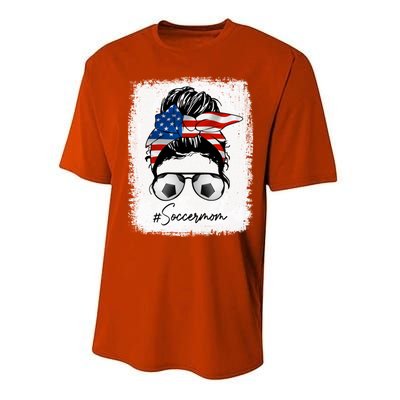 Soccer Mom Gift American Flag Messy Bun Soccer Mom Gift Performance Sprint T-Shirt