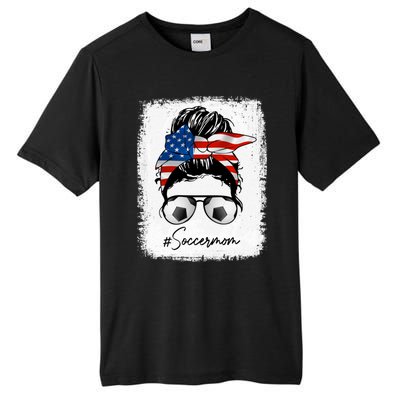 Soccer Mom Gift American Flag Messy Bun Soccer Mom Gift Tall Fusion ChromaSoft Performance T-Shirt