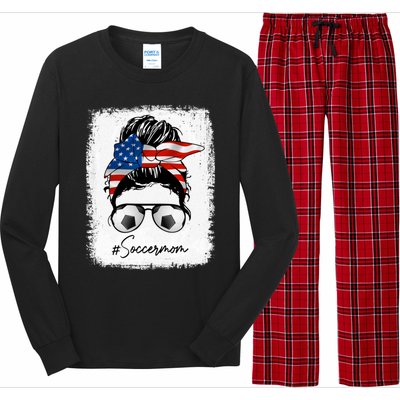 Soccer Mom Gift American Flag Messy Bun Soccer Mom Gift Long Sleeve Pajama Set