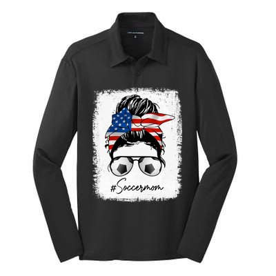 Soccer Mom Gift American Flag Messy Bun Soccer Mom Gift Silk Touch Performance Long Sleeve Polo