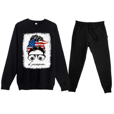 Soccer Mom Gift American Flag Messy Bun Soccer Mom Gift Premium Crewneck Sweatsuit Set