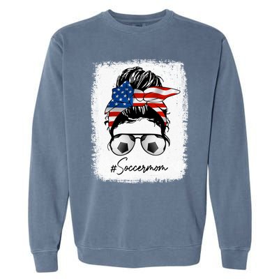 Soccer Mom Gift American Flag Messy Bun Soccer Mom Gift Garment-Dyed Sweatshirt