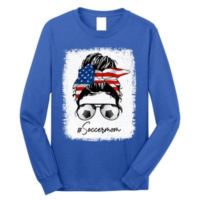 Soccer Mom Gift American Flag Messy Bun Soccer Mom Gift Long Sleeve Shirt