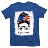 Soccer Mom Gift American Flag Messy Bun Soccer Mom Gift T-Shirt