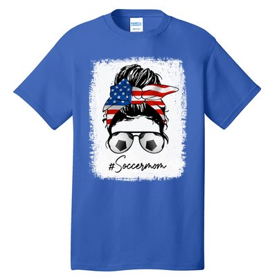 Soccer Mom Gift American Flag Messy Bun Soccer Mom Gift Tall T-Shirt