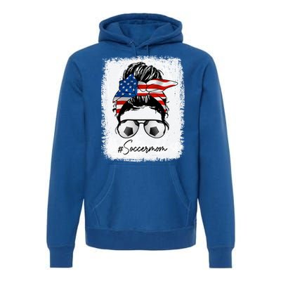 Soccer Mom Gift American Flag Messy Bun Soccer Mom Gift Premium Hoodie