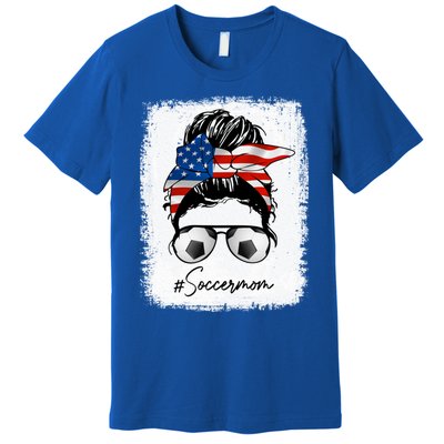 Soccer Mom Gift American Flag Messy Bun Soccer Mom Gift Premium T-Shirt