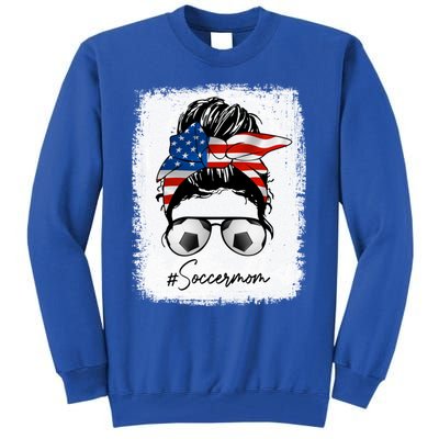 Soccer Mom Gift American Flag Messy Bun Soccer Mom Gift Tall Sweatshirt