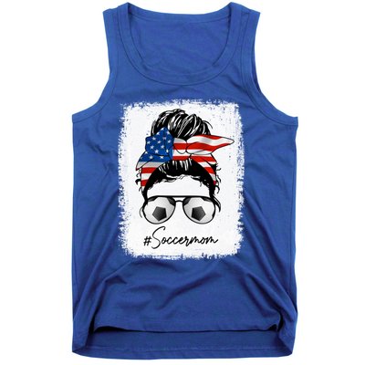 Soccer Mom Gift American Flag Messy Bun Soccer Mom Gift Tank Top