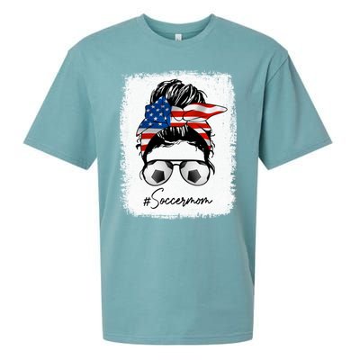 Soccer Mom Gift American Flag Messy Bun Soccer Mom Gift Sueded Cloud Jersey T-Shirt