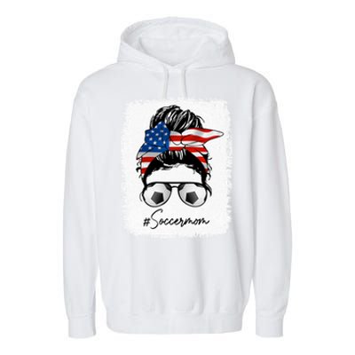 Soccer Mom Gift American Flag Messy Bun Soccer Mom Gift Garment-Dyed Fleece Hoodie