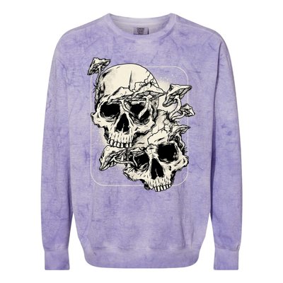 Skull Mushroom Goth Morel Mushroom Art Emo Colorblast Crewneck Sweatshirt