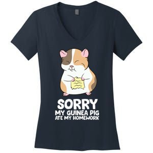 Sorry My Guinea Pig Ate My Homework Guinea Pig School Women's V-Neck T-Shirt