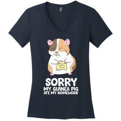 Sorry My Guinea Pig Ate My Homework Guinea Pig School Women's V-Neck T-Shirt