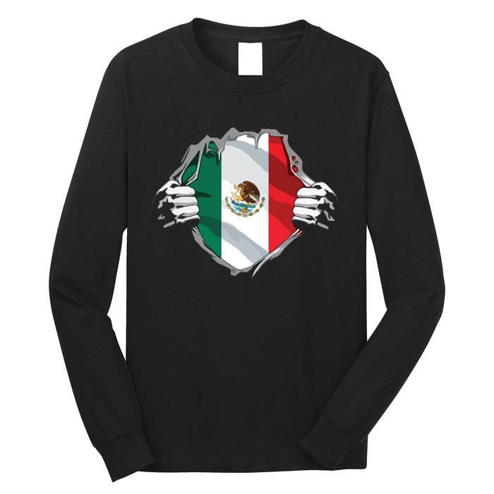 Super Mexican Heritage Proud Mexico Roots Flag Long Sleeve Shirt