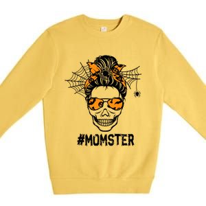 Skull Messy Hair Momster Halloween Skull Skeleton Costume Gift Premium Crewneck Sweatshirt