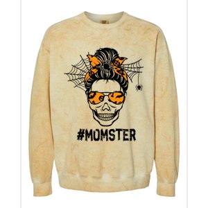 Skull Messy Hair Momster Halloween Skull Skeleton Costume Gift Colorblast Crewneck Sweatshirt