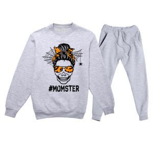 Skull Messy Hair Momster Halloween Skull Skeleton Costume Gift Premium Crewneck Sweatsuit Set