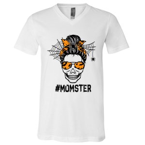 Skull Messy Hair Momster Halloween Skull Skeleton Costume Gift V-Neck T-Shirt