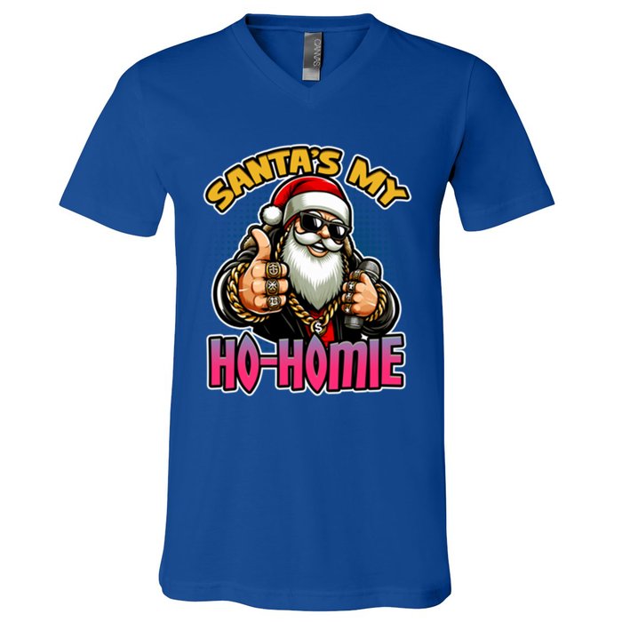 SantaS My Hohomie Hip Hop Santa Christmas Holiday Gift V-Neck T-Shirt