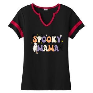 Spooky Mama Halloween Mom Ghost Witchy Costume Gift Ladies Halftime Notch Neck Tee