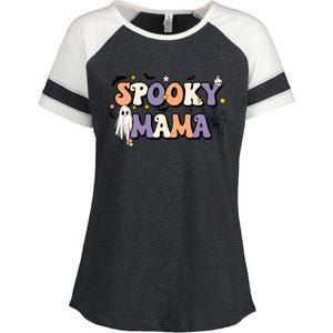 Spooky Mama Halloween Mom Ghost Witchy Costume Gift Enza Ladies Jersey Colorblock Tee