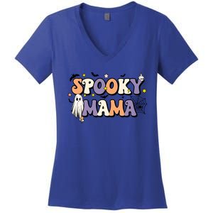 Spooky Mama Halloween Mom Ghost Witchy Costume Gift Women's V-Neck T-Shirt