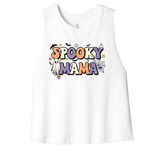 Spooky Mama Halloween Mom Ghost Witchy Costume Gift Women's Racerback Cropped Tank