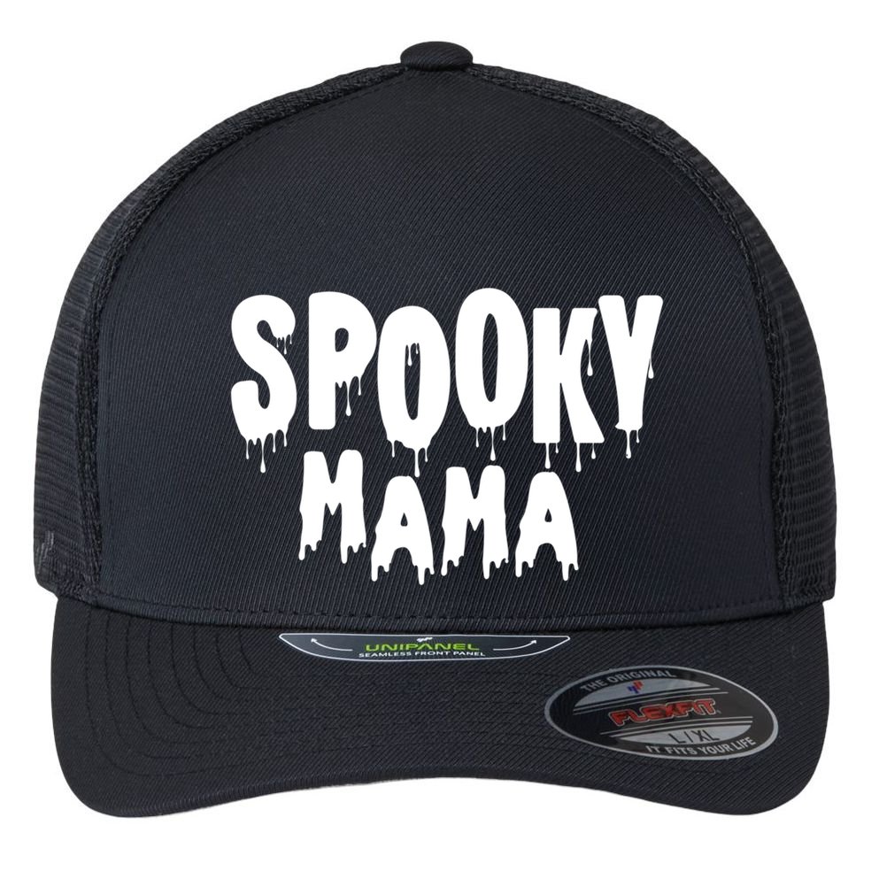 Spooky Mama Halloween Funny Gift Cute Gift Flexfit Unipanel Trucker Cap