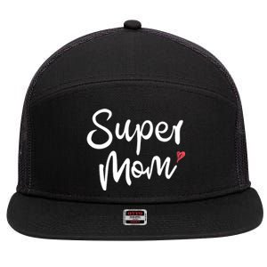 Super Mom Heart Cute Mother's Day 7 Panel Mesh Trucker Snapback Hat