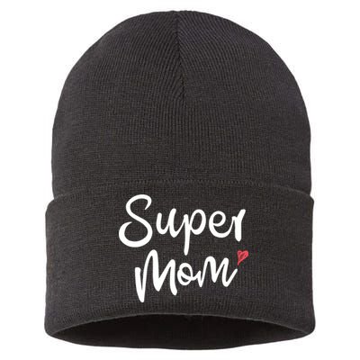 Super Mom Heart Cute Mother's Day Sustainable Knit Beanie