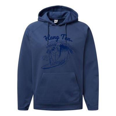 Surfing Moses Hang Ten Surfer Surfing Lover Gifts Performance Fleece Hoodie