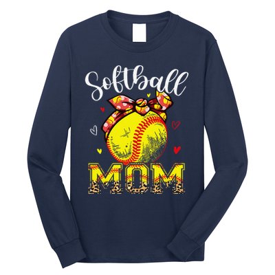 Softball Mom Headband Leopard Softball Ball Mothers Day Mama Long Sleeve Shirt