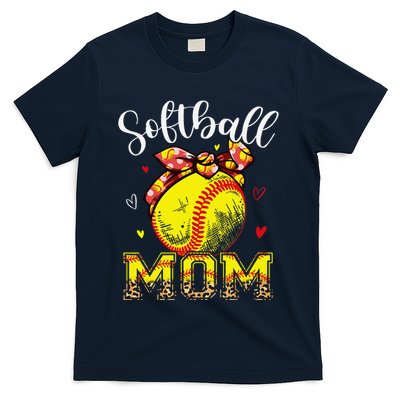 Softball Mom Headband Leopard Softball Ball Mothers Day Mama T-Shirt