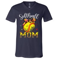 Softball Mom Headband Leopard Softball Ball Mothers Day Mama V-Neck T-Shirt