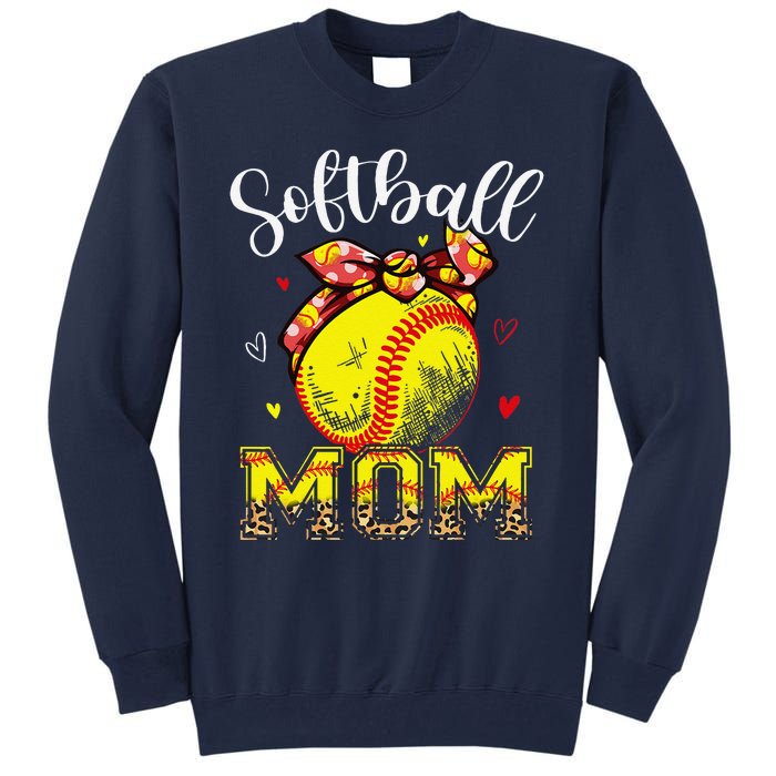 Softball Mom Headband Leopard Softball Ball Mothers Day Mama Tall Sweatshirt