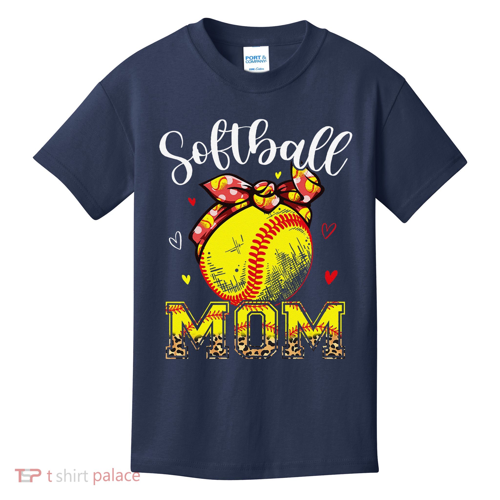 Softball Mom Headband Leopard Softball Ball Mothers Day Mama Kids T-Shirt