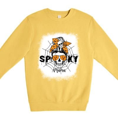 Spooky Mama Halloween Skull Messy Bun Witch Mom Gift Premium Crewneck Sweatshirt