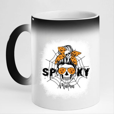 Spooky Mama Halloween Skull Messy Bun Witch Mom Gift 11oz Black Color Changing Mug