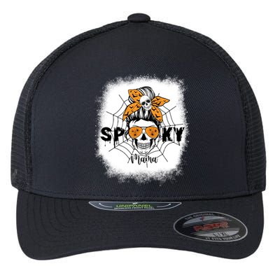 Spooky Mama Halloween Skull Messy Bun Witch Mom Gift Flexfit Unipanel Trucker Cap