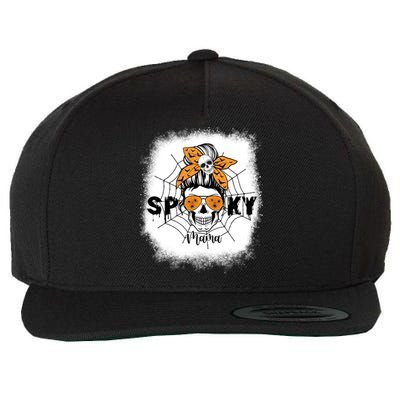 Spooky Mama Halloween Skull Messy Bun Witch Mom Gift Wool Snapback Cap