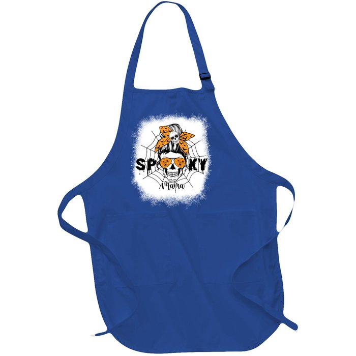 Spooky Mama Halloween Skull Messy Bun Witch Mom Gift Full-Length Apron With Pockets