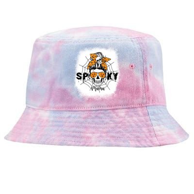 Spooky Mama Halloween Skull Messy Bun Witch Mom Gift Tie-Dyed Bucket Hat