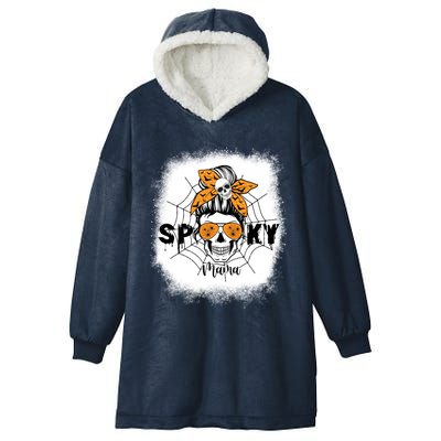 Spooky Mama Halloween Skull Messy Bun Witch Mom Gift Hooded Wearable Blanket