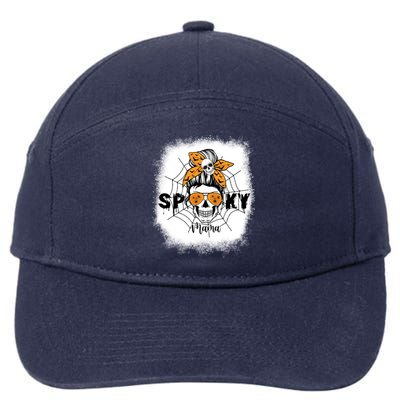 Spooky Mama Halloween Skull Messy Bun Witch Mom Gift 7-Panel Snapback Hat